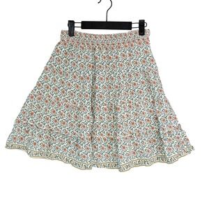 Max Studio Floral Above Knee Mini‎ Skirt Tiered Casual Women's Size M White Pink